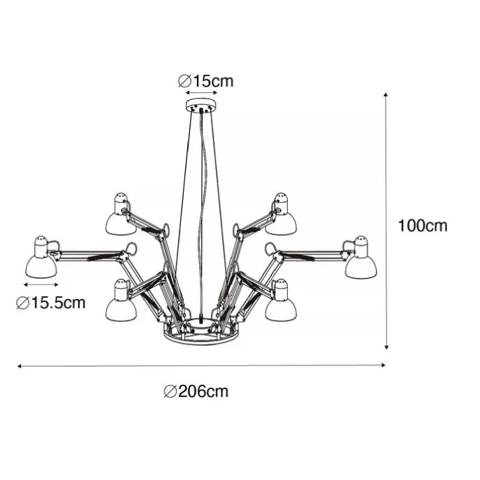 Industrie-Hängelampe schwarz 6-flammig verstellbar - Hobby Spinne