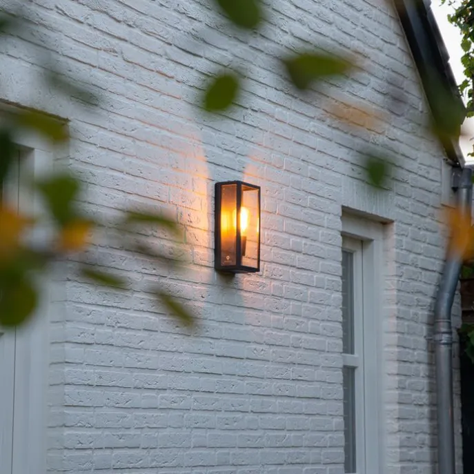 Industrielle Außenwandlampe schwarz IP44 mit Glas - Rotterdam