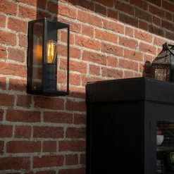 Industrielle Außenwandlampe schwarz IP44 mit Glas - Rotterdam