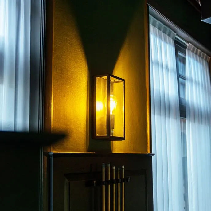 Industrielle Außenwandlampe schwarz IP44 mit Glas - Rotterdam