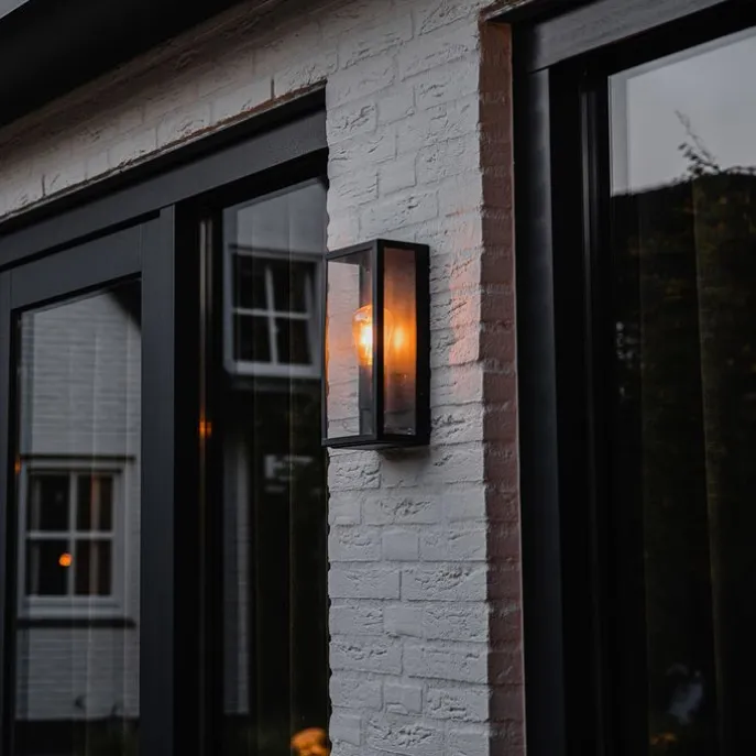 Industrielle Außenwandlampe schwarz IP44 mit Glas - Rotterdam