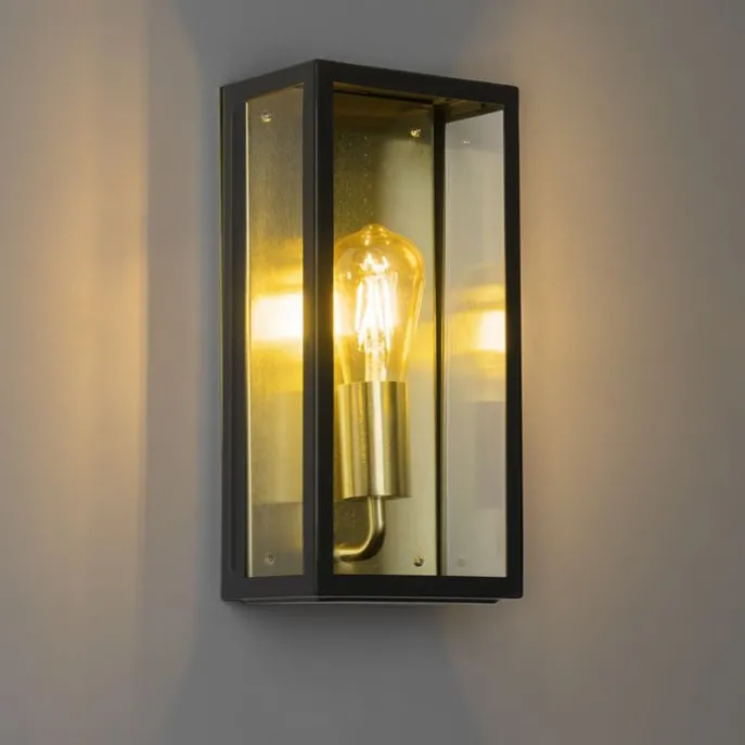 Industrielle Außenwandleuchte schwarz mit Gold IP44 - Rotterdam