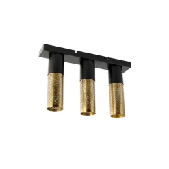 Industrielle Deckenlampe schwarz mit goldenem länglichem 3-Licht - Raspi