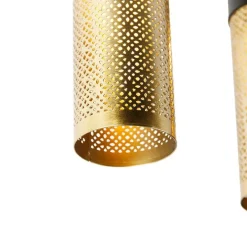 Industrielle Deckenlampe schwarz mit goldenem länglichem 3-Licht - Raspi