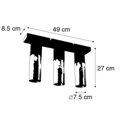 Industrielle Deckenlampe schwarz mit goldenem länglichem 3-Licht - Raspi