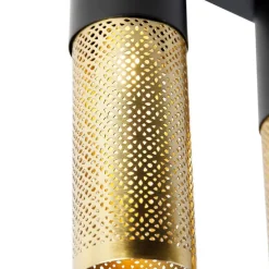 Industrielle Deckenlampe schwarz mit goldenem länglichem 3-Licht - Raspi