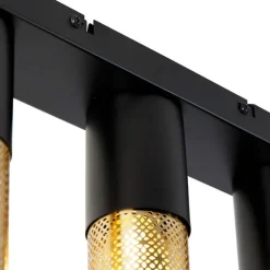 Industrielle Deckenlampe schwarz mit goldenem länglichem 3-Licht - Raspi