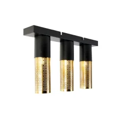 Industrielle Deckenlampe schwarz mit goldenem länglichem 3-Licht - Raspi