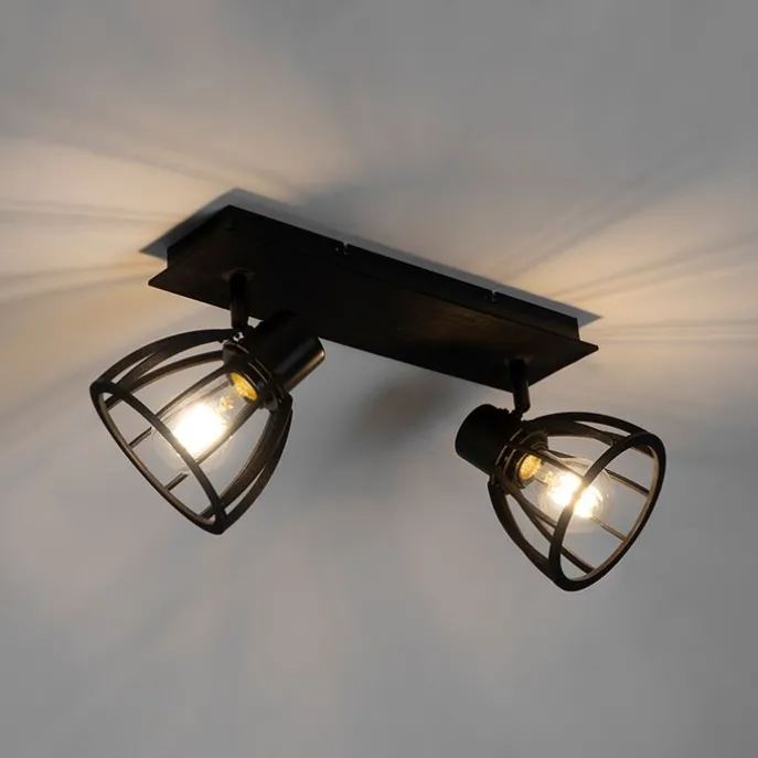 Industrielle Deckenlampe schwarz 2-flammig - Fotu