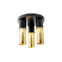 Industrielle Deckenlampe schwarz mit goldenen runden 3 Lichtern - Raspi