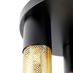 Industrielle Deckenlampe schwarz mit goldenen runden 3 Lichtern - Raspi