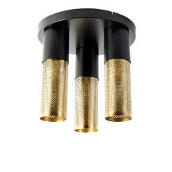 Industrielle Deckenlampe schwarz mit goldenen runden 3 Lichtern - Raspi
