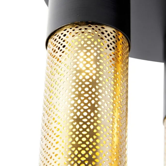 Industrielle Deckenlampe schwarz mit goldenen runden 3 Lichtern - Raspi