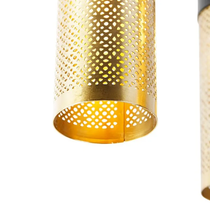 Industrielle Deckenlampe schwarz mit goldenen runden 3 Lichtern - Raspi
