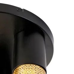 Industrielle Deckenlampe schwarz mit goldenen runden 3 Lichtern - Raspi