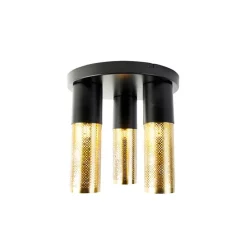 Industrielle Deckenlampe schwarz mit goldenen runden 3 Lichtern - Raspi