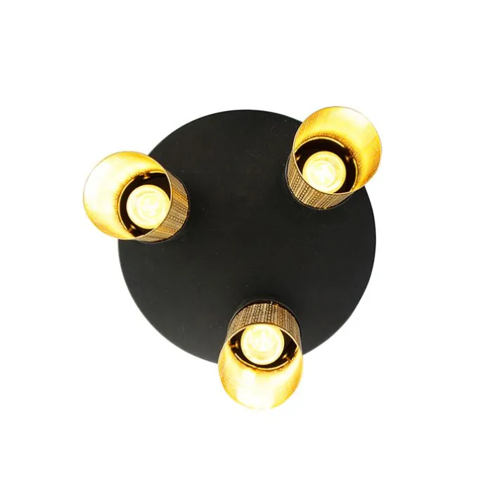 Industrielle Deckenlampe schwarz mit goldenen runden 3 Lichtern - Raspi