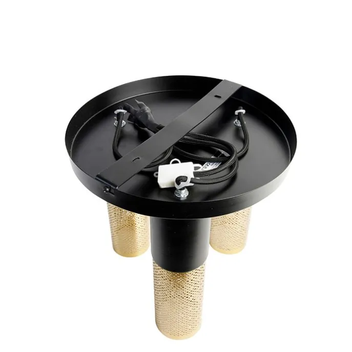 Industrielle Deckenlampe schwarz mit goldenen runden 3 Lichtern - Raspi