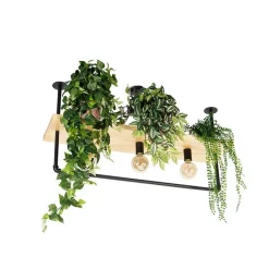 Industrielle Deckenleuchte schwarz mit Holz 3-Licht - Regal