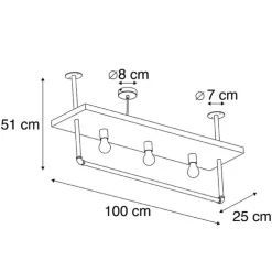Industrielle Deckenleuchte schwarz mit Holz 3-Licht - Regal
