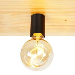 Industrielle Deckenleuchte schwarz mit Holz 3-Licht - Regal