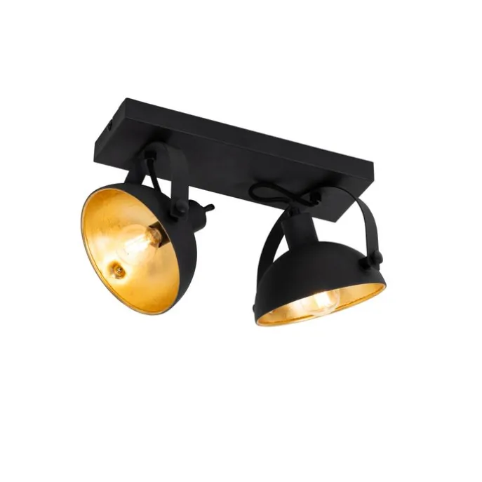 Industrielle Deckenleuchte schwarz mit Gold 2-flammig verstellbar – Magnax