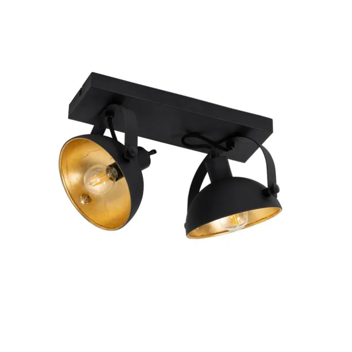 Industrielle Deckenleuchte schwarz mit Gold 2-flammig verstellbar – Magnax