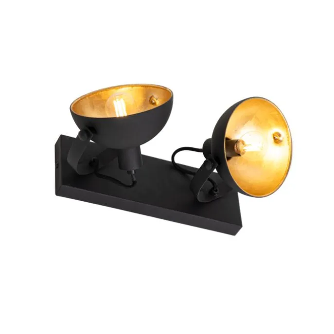 Industrielle Deckenleuchte schwarz mit Gold 2-flammig verstellbar – Magnax