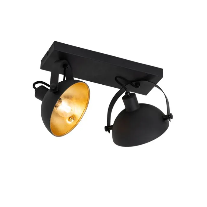 Industrielle Deckenleuchte schwarz mit Gold 2-flammig verstellbar – Magnax