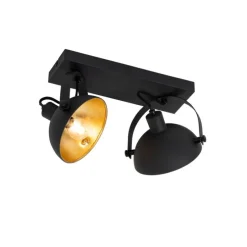 Industrielle Deckenleuchte schwarz mit Gold 2-flammig verstellbar – Magnax
