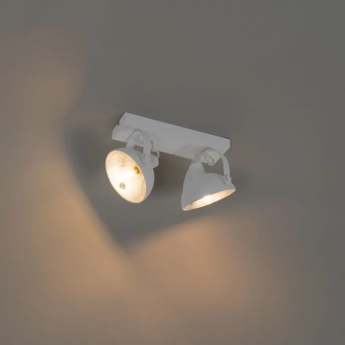 Industrielle Deckenleuchte weiß mit silbernem 2-Licht verstellbar – Magnax