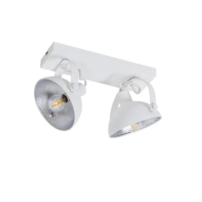 Industrielle Deckenleuchte weiß mit silbernem 2-Licht verstellbar – Magnax