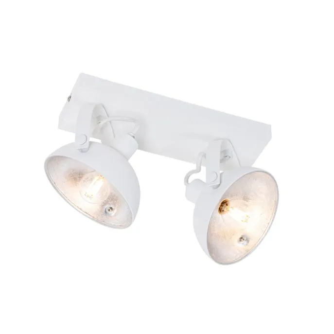 Industrielle Deckenleuchte weiß mit silbernem 2-Licht verstellbar – Magnax