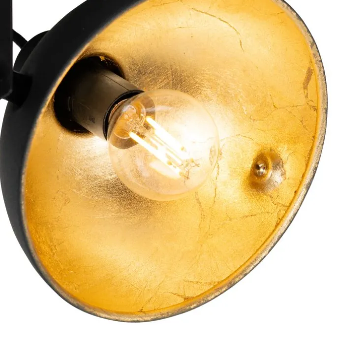 Industrielle Deckenleuchte schwarz mit Gold 3-flammig verstellbar – Magnax