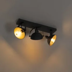 Industrielle Deckenleuchte schwarz mit Gold 3-flammig verstellbar – Magnax