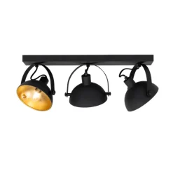 Industrielle Deckenleuchte schwarz mit Gold 3-flammig verstellbar – Magnax