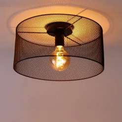 Industrielle Deckenleuchte schwarz - Drum Mesh