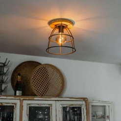 Industrielle Deckenleuchte Dunkelgrau und Holz - Arthur