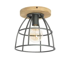 Industrielle Deckenleuchte Dunkelgrau und Holz - Arthur