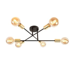 Industrielle Deckenleuchte schwarz mit goldenen 6 Lichtern – Sydney