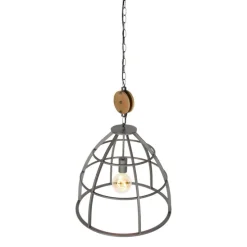 Industrielle Hängelampe dunkelgrau mit Holz 47 cm - Arthur