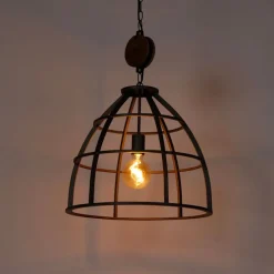 Industrielle Hängelampe dunkelgrau mit Holz 47 cm - Arthur