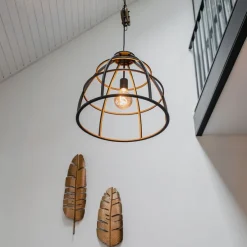 Industrielle Hängelampe dunkelgrau mit Holz 47 cm - Arthur