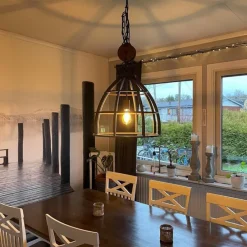 Industrielle Hängelampe dunkelgrau mit Holz 47 cm - Arthur