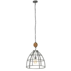 Industrielle Hängelampe dunkelgrau mit Holz 47 cm - Arthur