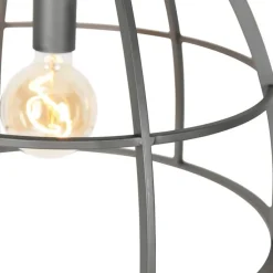 Industrielle Hängelampe dunkelgrau mit Holz 47 cm - Arthur