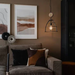 Industrielle Hängelampe dunkelgrau mit Holz 34 cm - Arthur