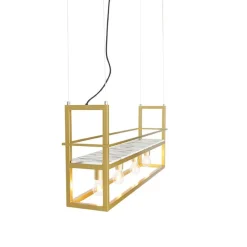 Industrielle Hängelampe gold mit Marmor und Gestell 4-flammig - Cage Rack