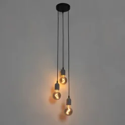 Industrielle Hängelampe schwarz mit runden 3-Lichtern aus Beton - Pedra