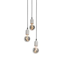 Industrielle Hängelampe schwarz mit runden 3-Lichtern aus Beton - Pedra